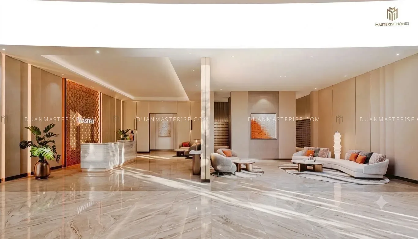 Sảnh đón ốp đá marble tại phân khu Masteri thuộc dự án Masterise Homes Hóc Môn