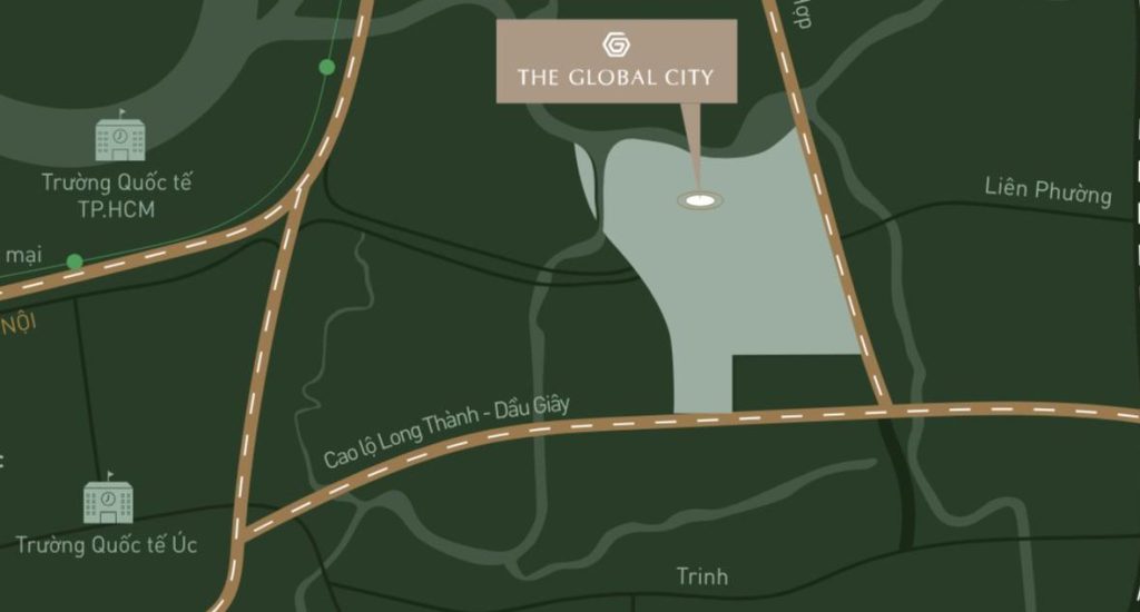 Bản đồ vị trí The Global City, đường Đỗ Xuân Hợp và cao tốc Long Thành – Dầu Giây